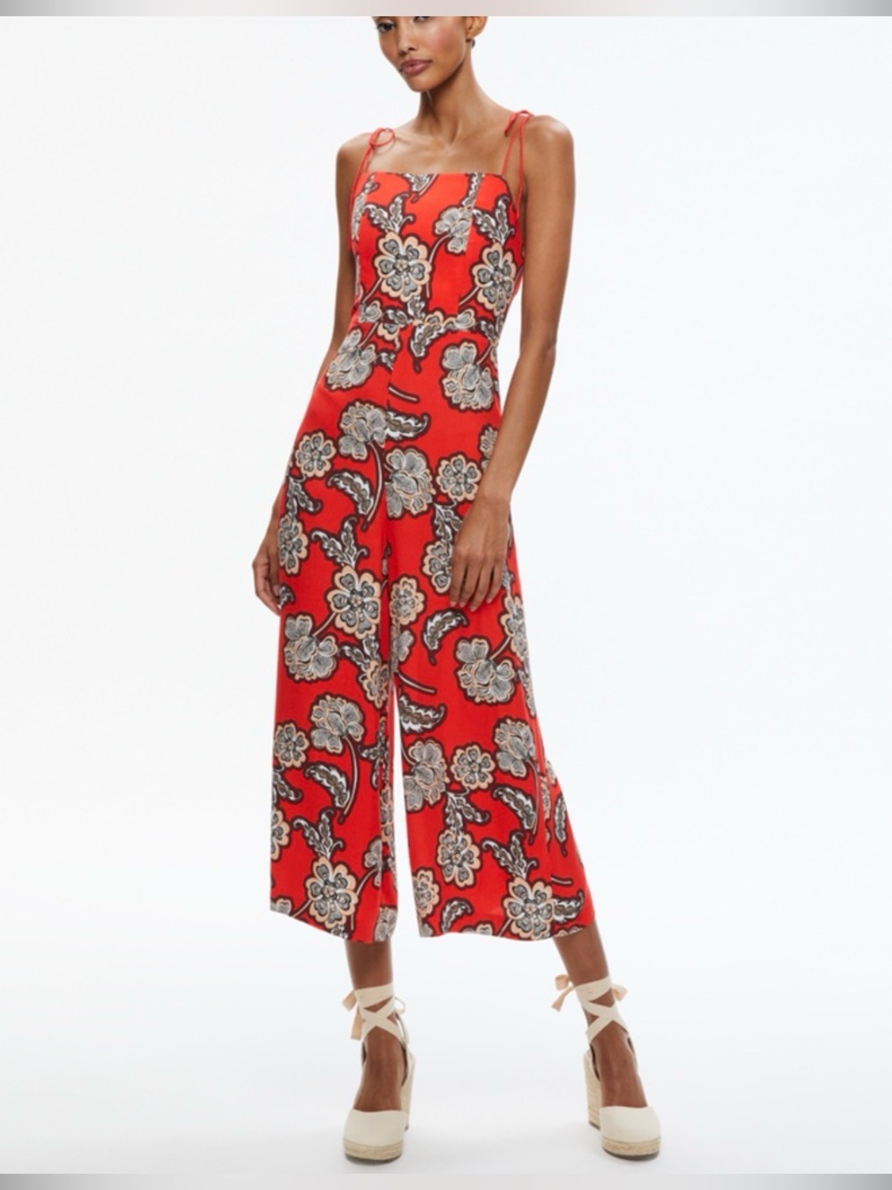 Alice Olivia Josie Wide Leg Tie Strap Jumpsuit US 4 Designer Luxury MSRP $495